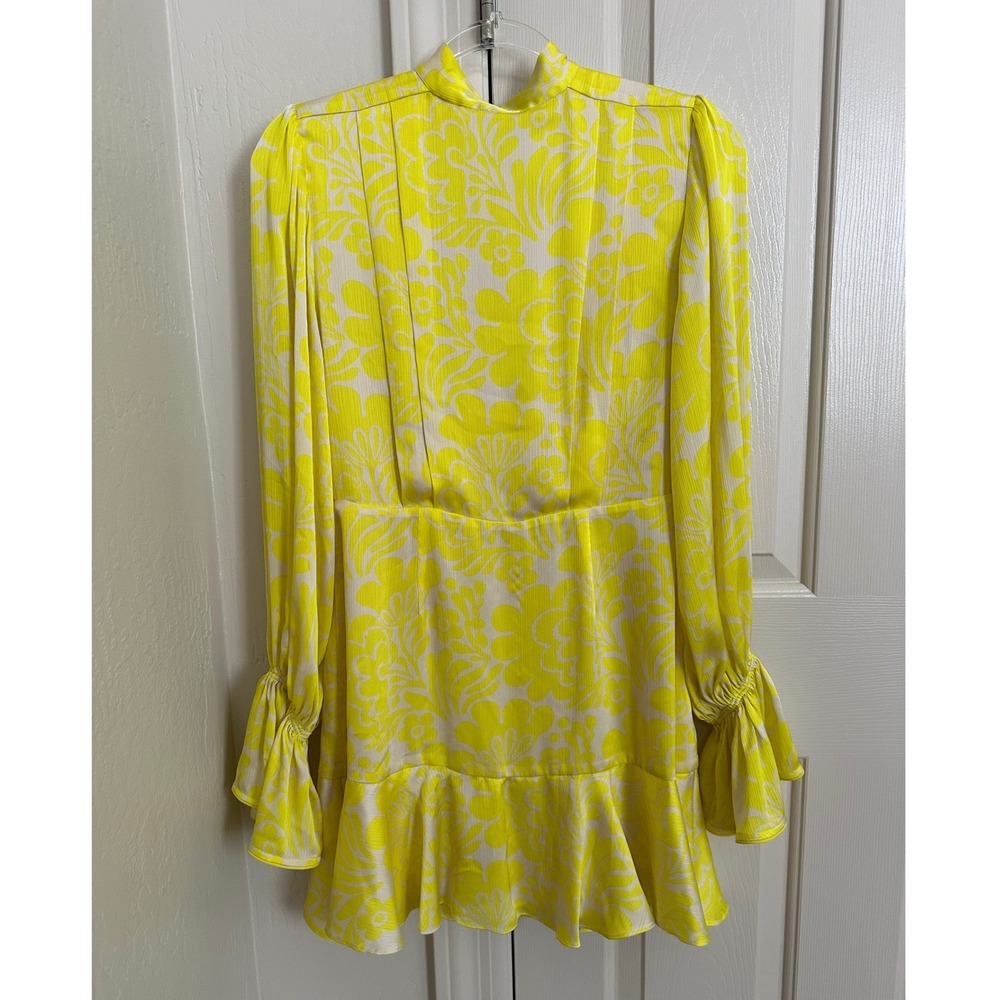Alexis Neela Yellow Floral Tie Neck Poet Sleeve Ruffle Mini Dress Small S - Picture 4 of 7